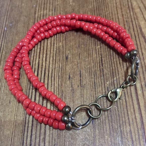 Ladies Beaded Red Handmade Multi-Strand Bracelet, Ladies Beaded Bracelet - Picture 3 of 5